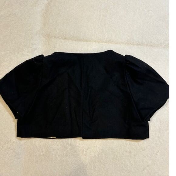 SAKS FIFTH AVENUE Black Cropped Short Blazer Shrug Gold Lined Beaded Wool - Picture 10 of 13
